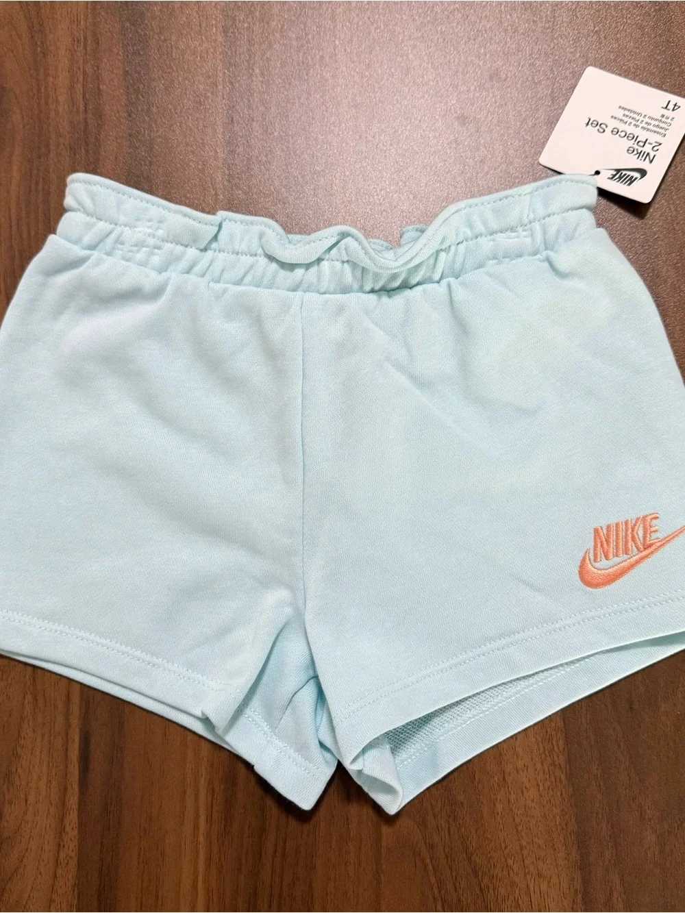 Nike Girls 2-Piece Matching Outfit Set Shirt And Shorts Peach Blue Size 4T New - Picture 5 of 7